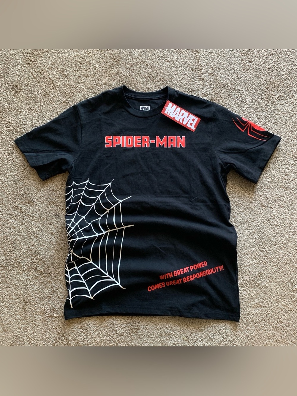 Marvel Spider-Man Black Tee with Red and White Graphics